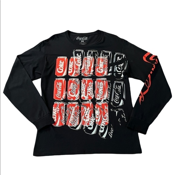 COCA-COLA WOMENS BLACK GRAPHIC LONG SLEEVE T-SHIRT SIZE MEDIUM - Picture 1 of 5